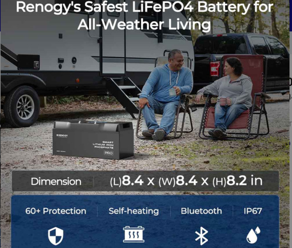 Pro 12V 100Ah Smart LiFePO4 Battery with Bluetooth & Self-Heating Technology