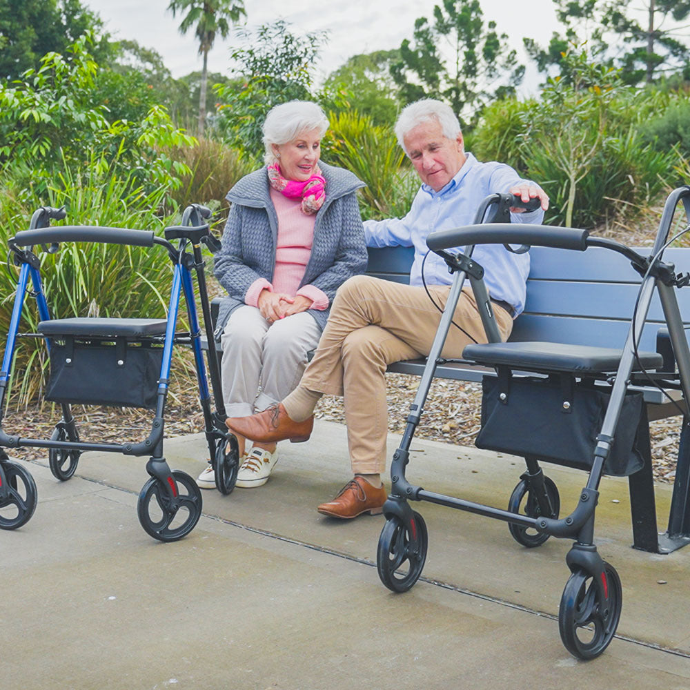 NNEMB 4 Wheel Lightweight Rollator Walker-Aluminium Frame-Seat-Carry Bag-for Seniors-Blue