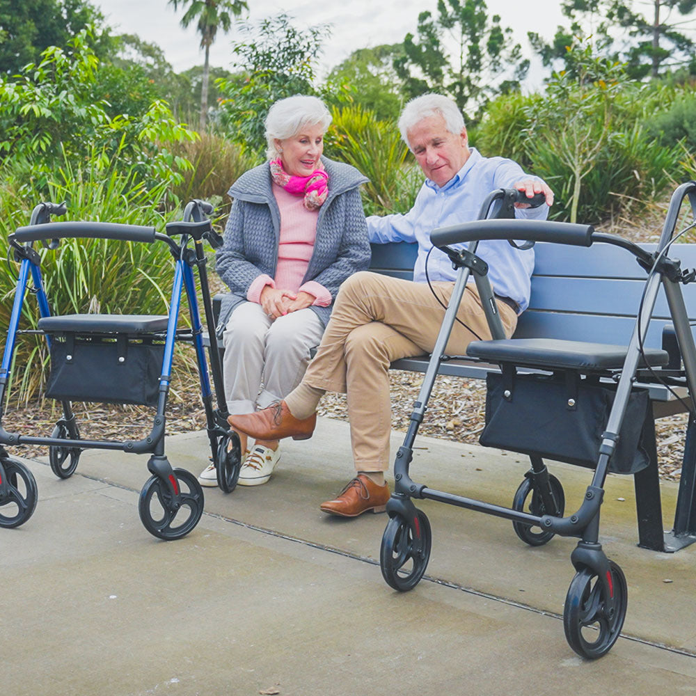 NNEMB 4 Wheel Lightweight Rollator Walker-Aluminium Frame-Seat-Carry Bag-for Seniors-Titanium Style