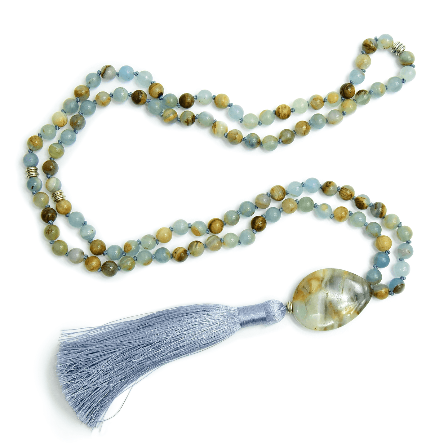 Smooth Sailing Meditation Mala – Lemurian Aquatine Calcite for Confidence & Calm