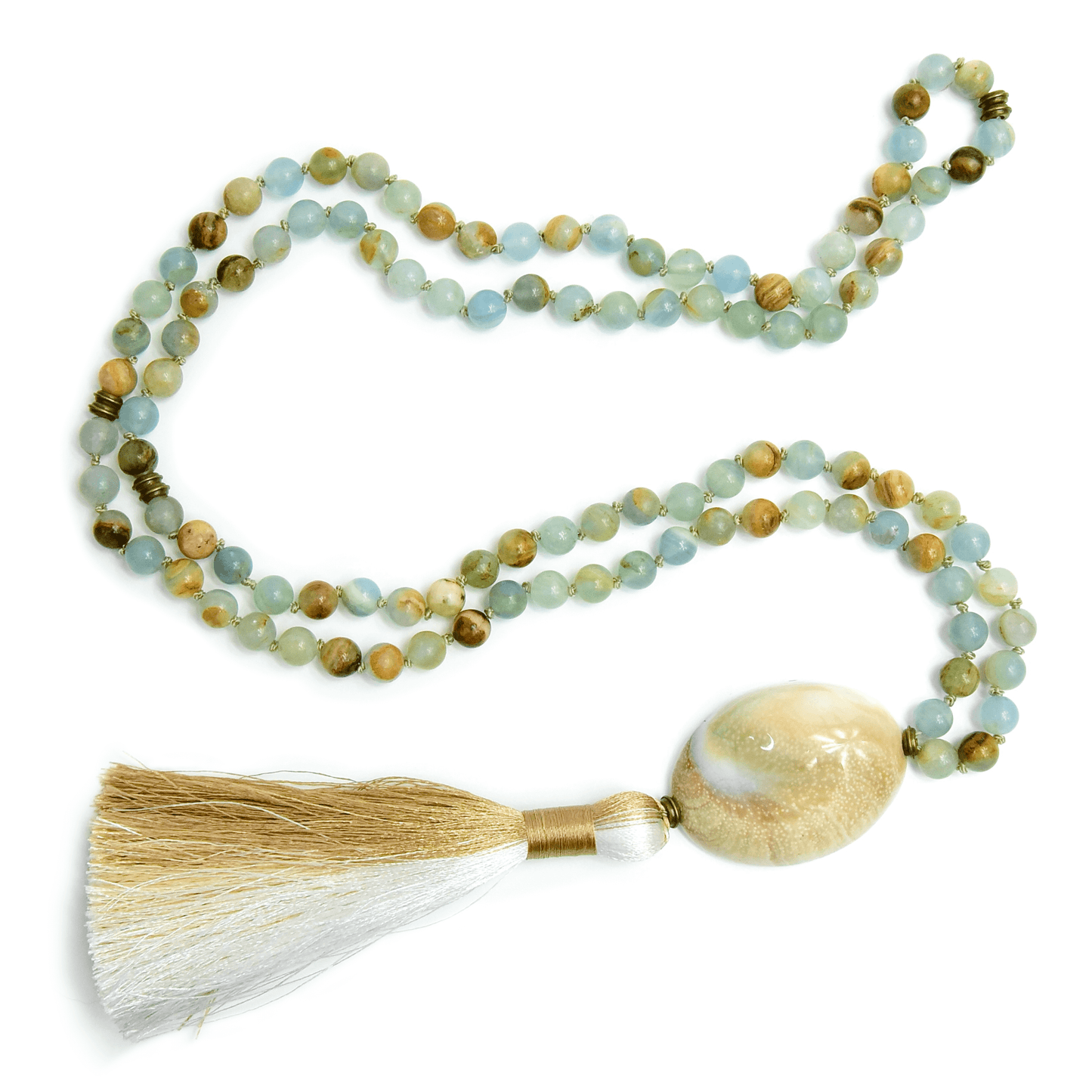 Smooth Sailing Meditation Mala – Lemurian Aquatine Calcite for Confidence & Calm