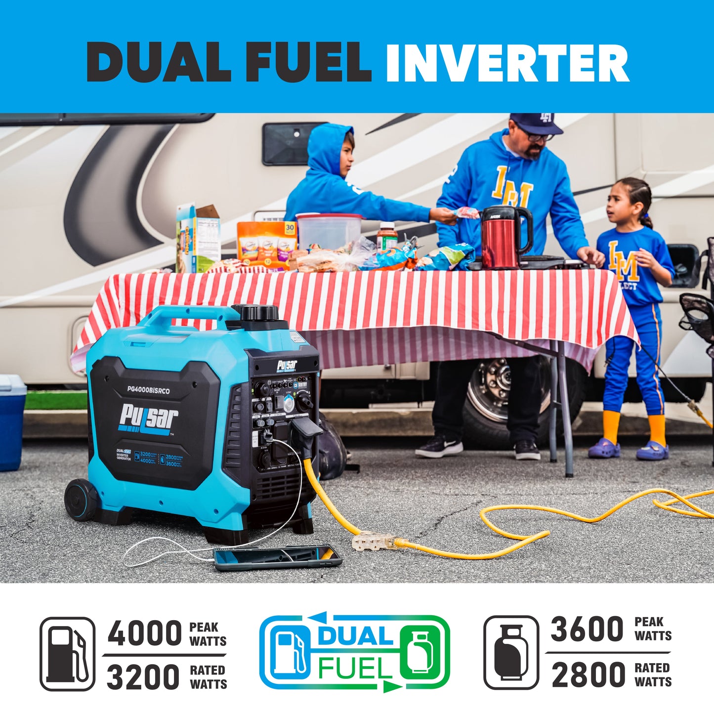 Pulsar 4000W Dual Fuel Inverter Generator with CO Sentry & Electric Start