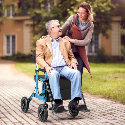 2-in-1 Foldable Rollator Walker with Seat abd 9 Inch Pneumatic Tires for Seniors-Red