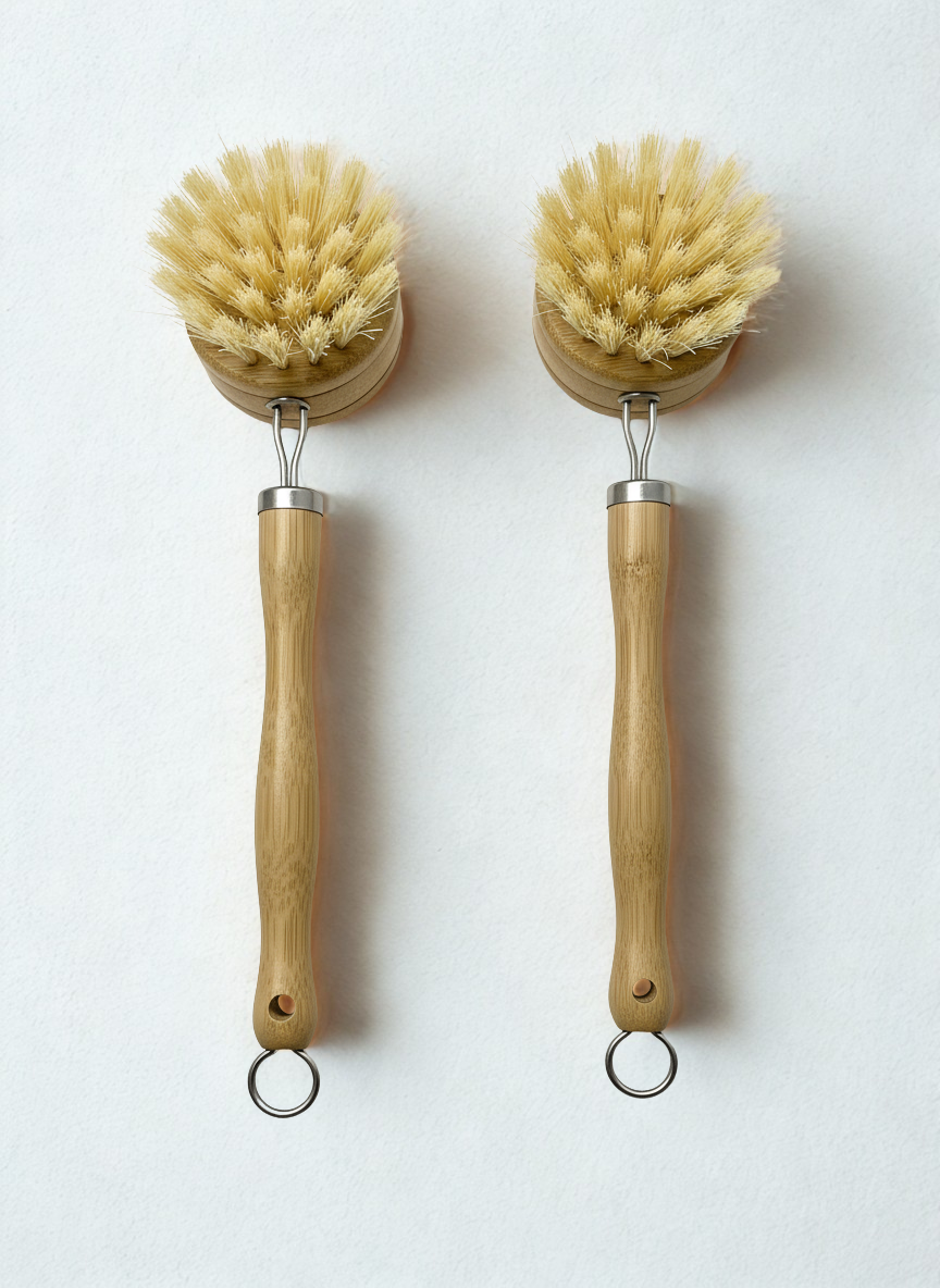 Long Handle Bamboo Pan Brush | With Replaceable Head