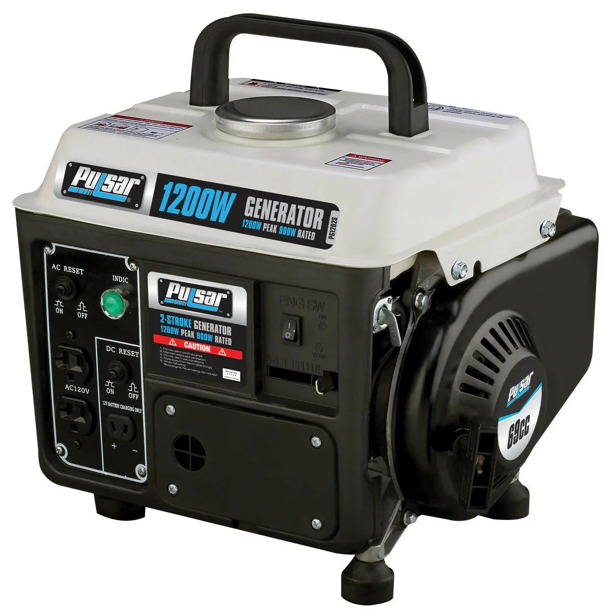 Pulsar PG1202SA 1200W Portable Gasoline 2-Stroke Generator with 900W Running Power & 12V DC Output
