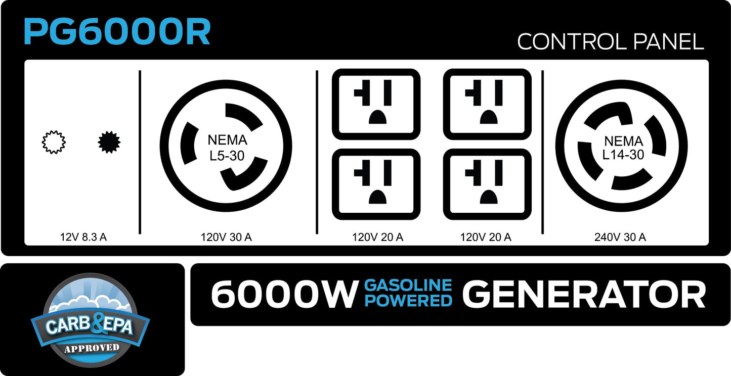 6000-Watt Gas Power Portable Generator (CARB)