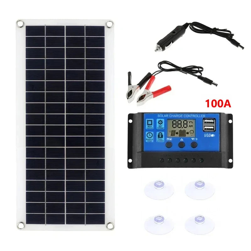 10W-15W portable dual USB solar panel with alligator clips and car charger
