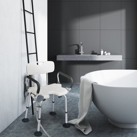 NNECW Non-Slip Shower Chair with U-Shaped Cutout for Elderly-White