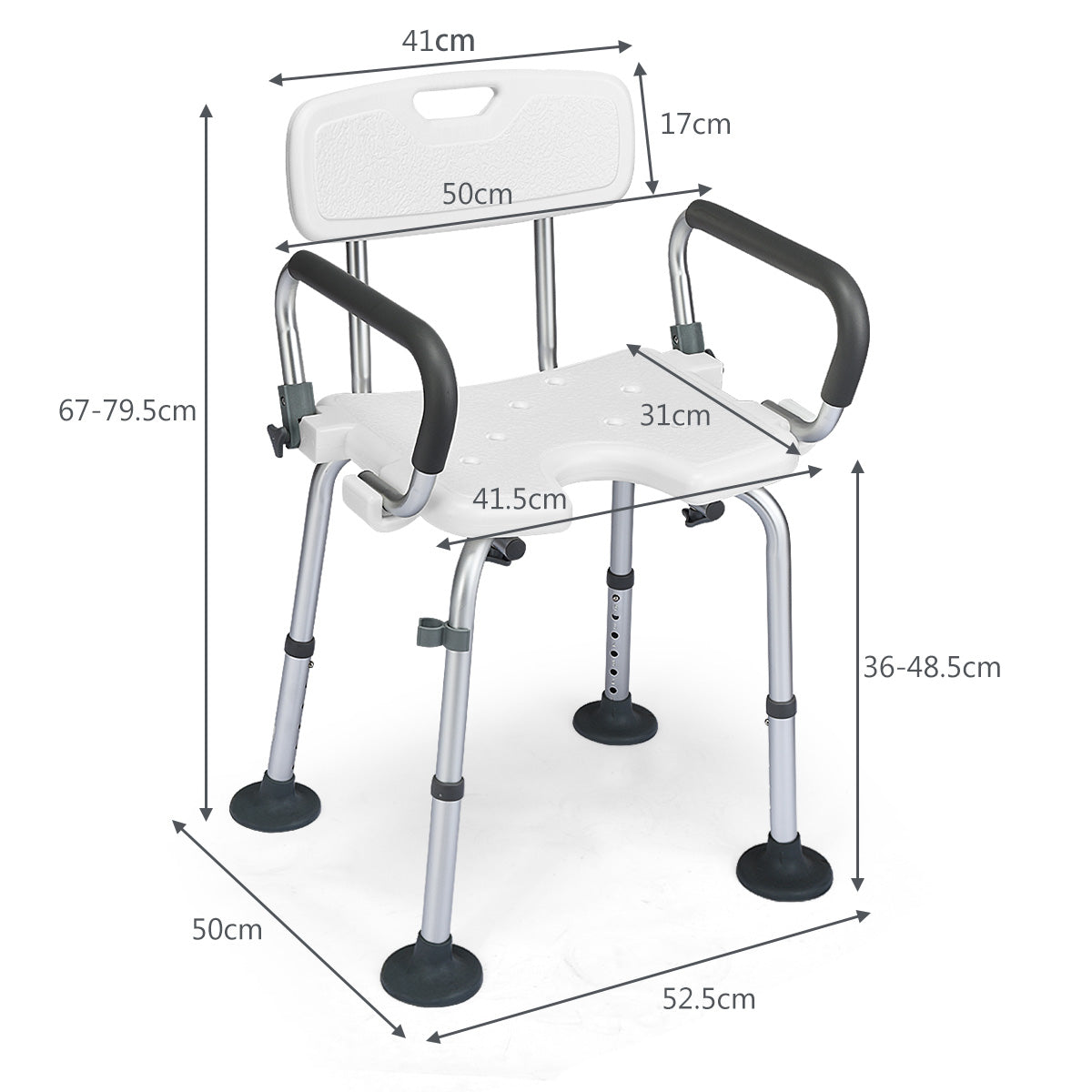 NNECW Non-Slip Shower Chair with U-Shaped Cutout for Elderly-White