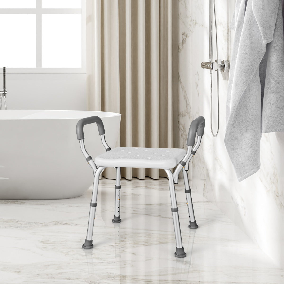 NNECW Bath Chair Shower Bench with Detachable Padded Arms for Seniors