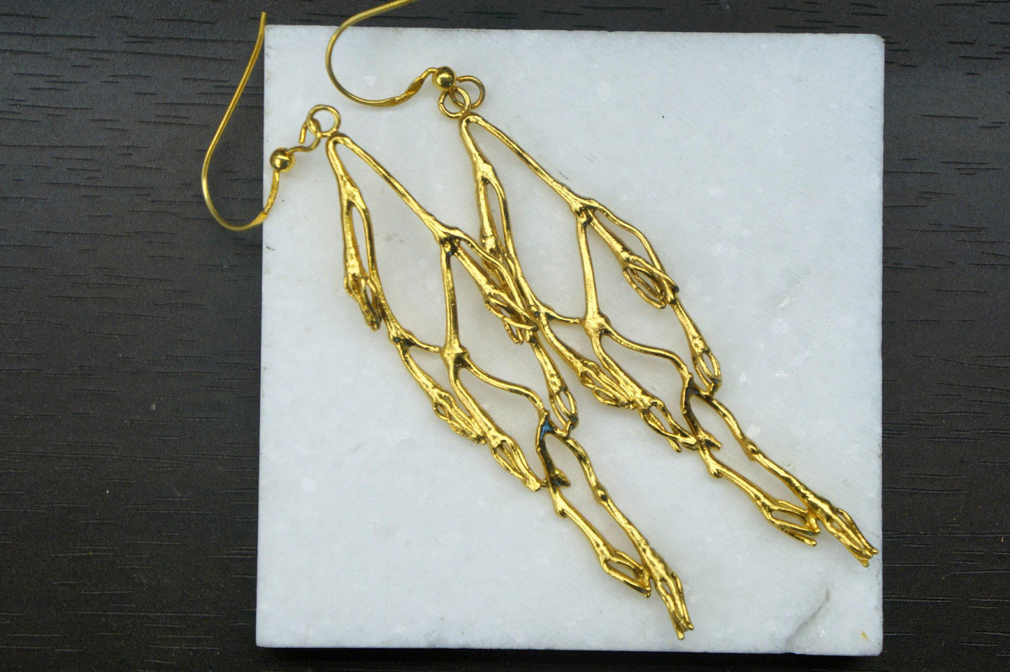 Real Leaf Gold Dangle Earrings, Handmade Nature Jewelry, Organic Botanical Dangles, Unique Gift for Nature Lovers, Gold Plated Jewelry
