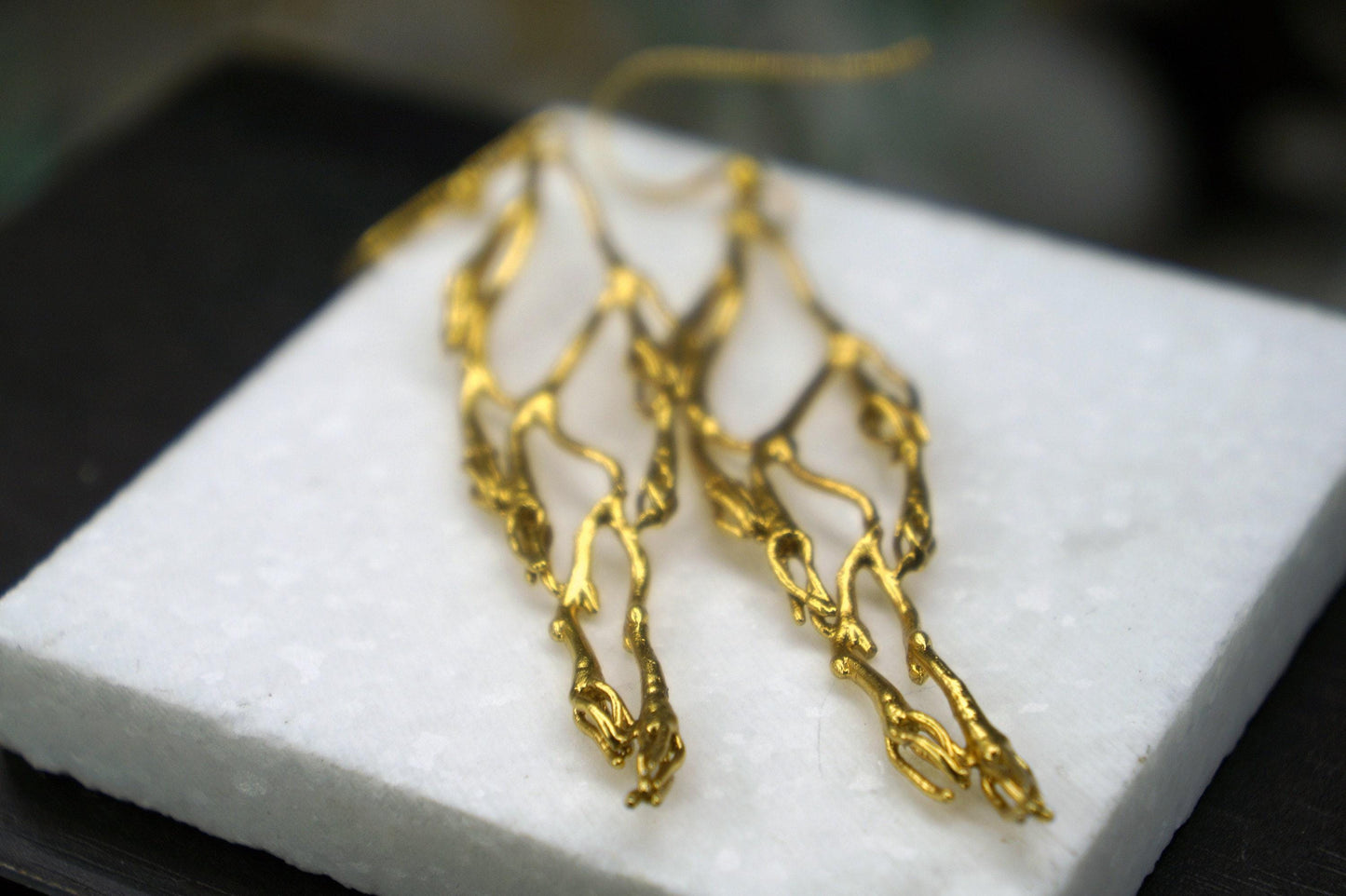 Real Leaf Gold Dangle Earrings, Handmade Nature Jewelry, Organic Botanical Dangles, Unique Gift for Nature Lovers, Gold Plated Jewelry