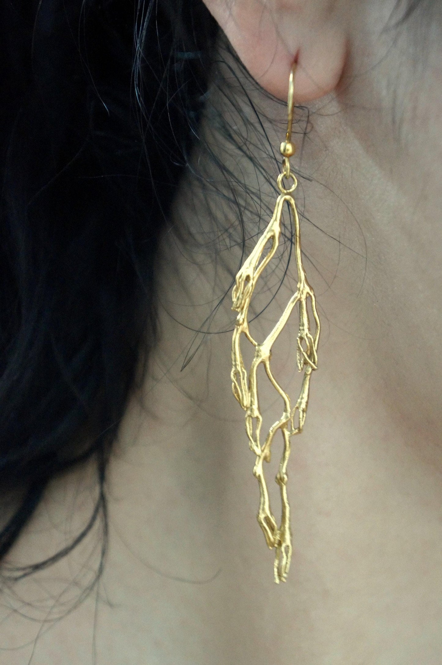 Real Leaf Gold Dangle Earrings, Handmade Nature Jewelry, Organic Botanical Dangles, Unique Gift for Nature Lovers, Gold Plated Jewelry