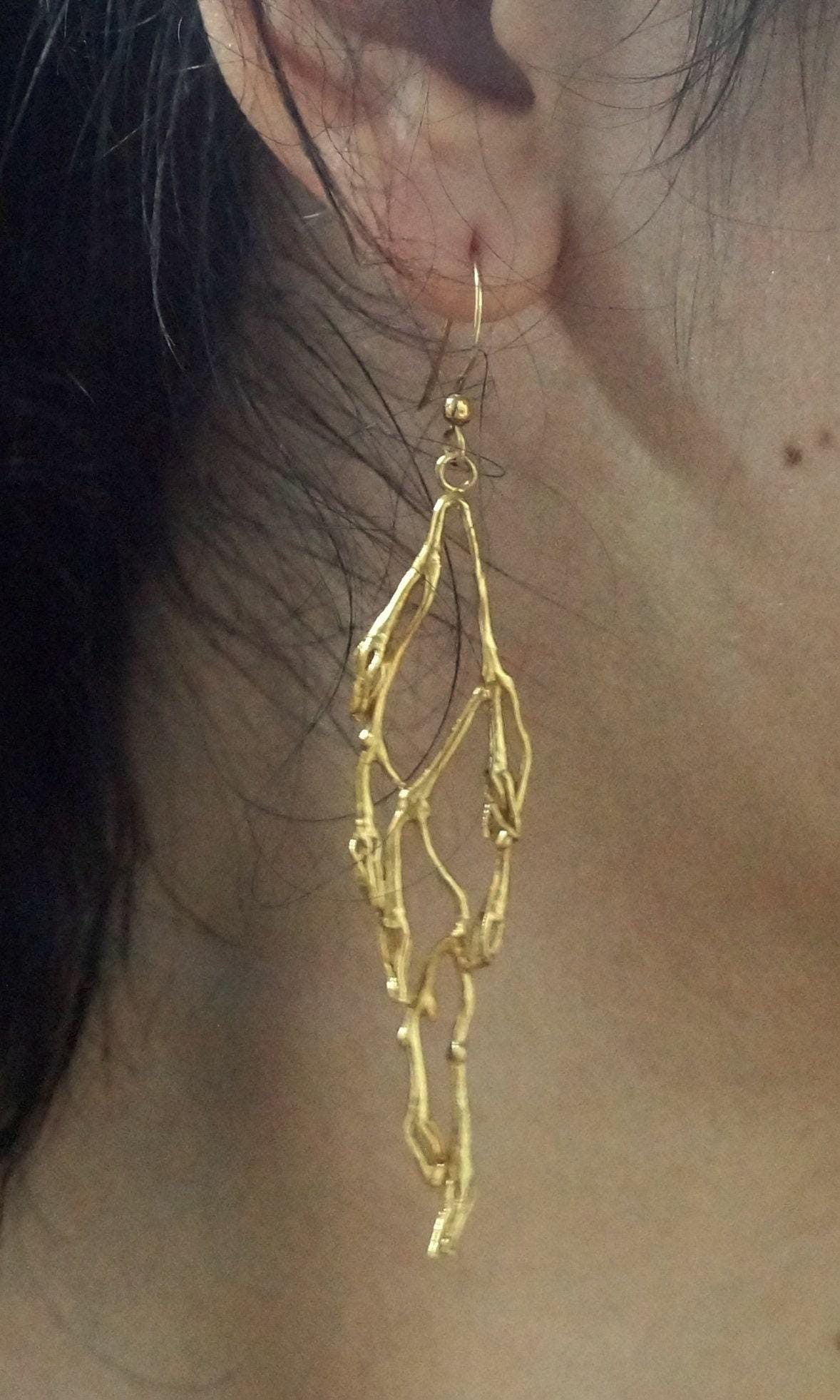 Real Leaf Gold Dangle Earrings, Handmade Nature Jewelry, Organic Botanical Dangles, Unique Gift for Nature Lovers, Gold Plated Jewelry