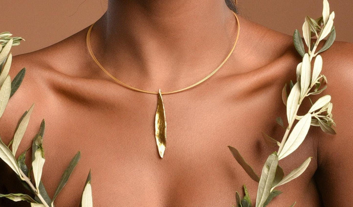 Gold Olive Leaf Necklace, 14K Gold Plated Sterling Silver Jewelry, Handmade Jewelry Gift for Women, Pendant Birthday Gift for Her