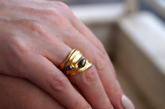 Gold-Plated Olive Leaf Ring, Gold Finish Sterling Silver Jewelry, Olive Leaf Band, Gift for Her, Birthday Gift for Women, Handmade Jewelry