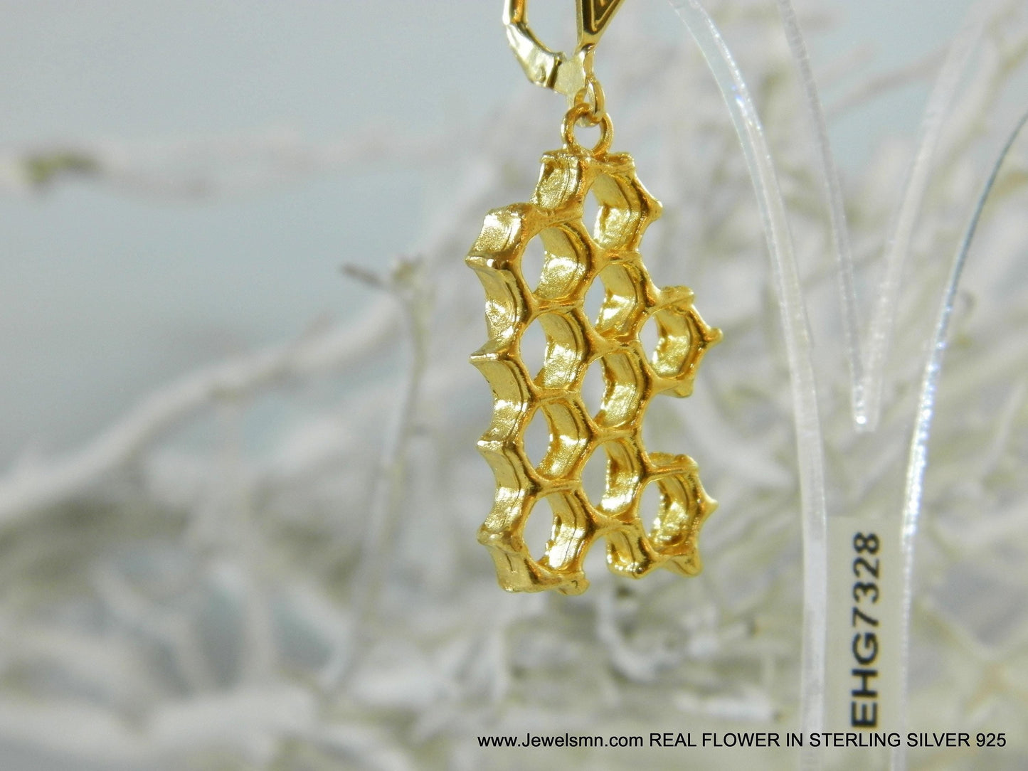 Real Honeycomb Earrings, Handmade Nature Jewelry, Organic Bee Dangles, Gift for Luck & Productivity, Eco Sustainable Brass
