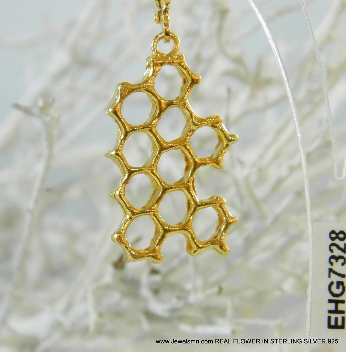 Real Honeycomb Earrings, Handmade Nature Jewelry, Organic Bee Dangles, Gift for Luck & Productivity, Eco Sustainable Brass