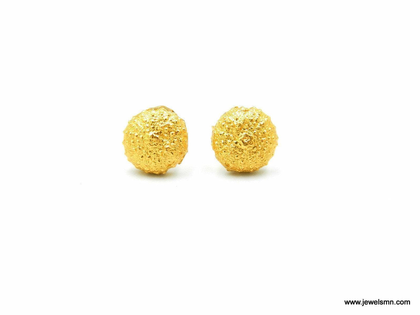 Sea Urchin Stud Earrings: Tiny Gold-Plated Nature Jewelry from Recycled Brass