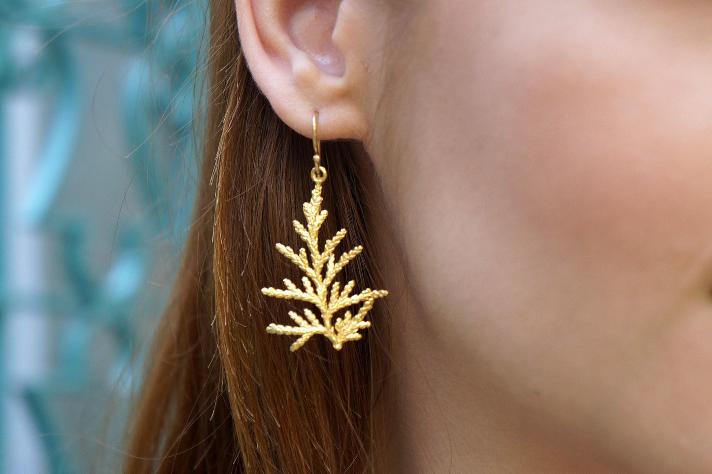 Gold Juniper Earrings, Handmade Nature Jewelry, Botanical Dangles, Symbolizes Health & Resilience, Eco Sustainable Sterling Silver 925
