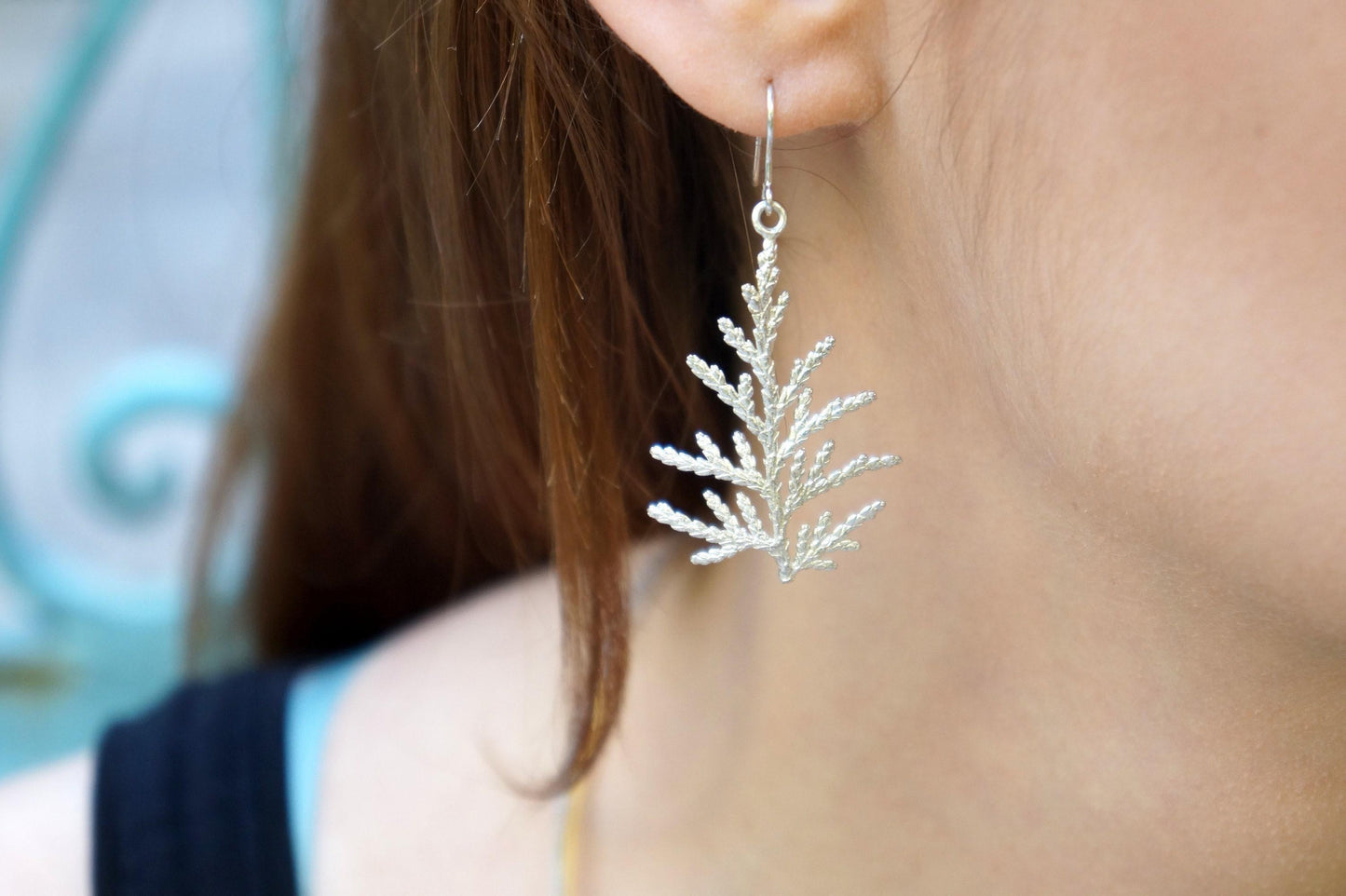 Gold Juniper Earrings, Handmade Nature Jewelry, Botanical Dangles, Symbolizes Health & Resilience, Eco Sustainable Sterling Silver 925