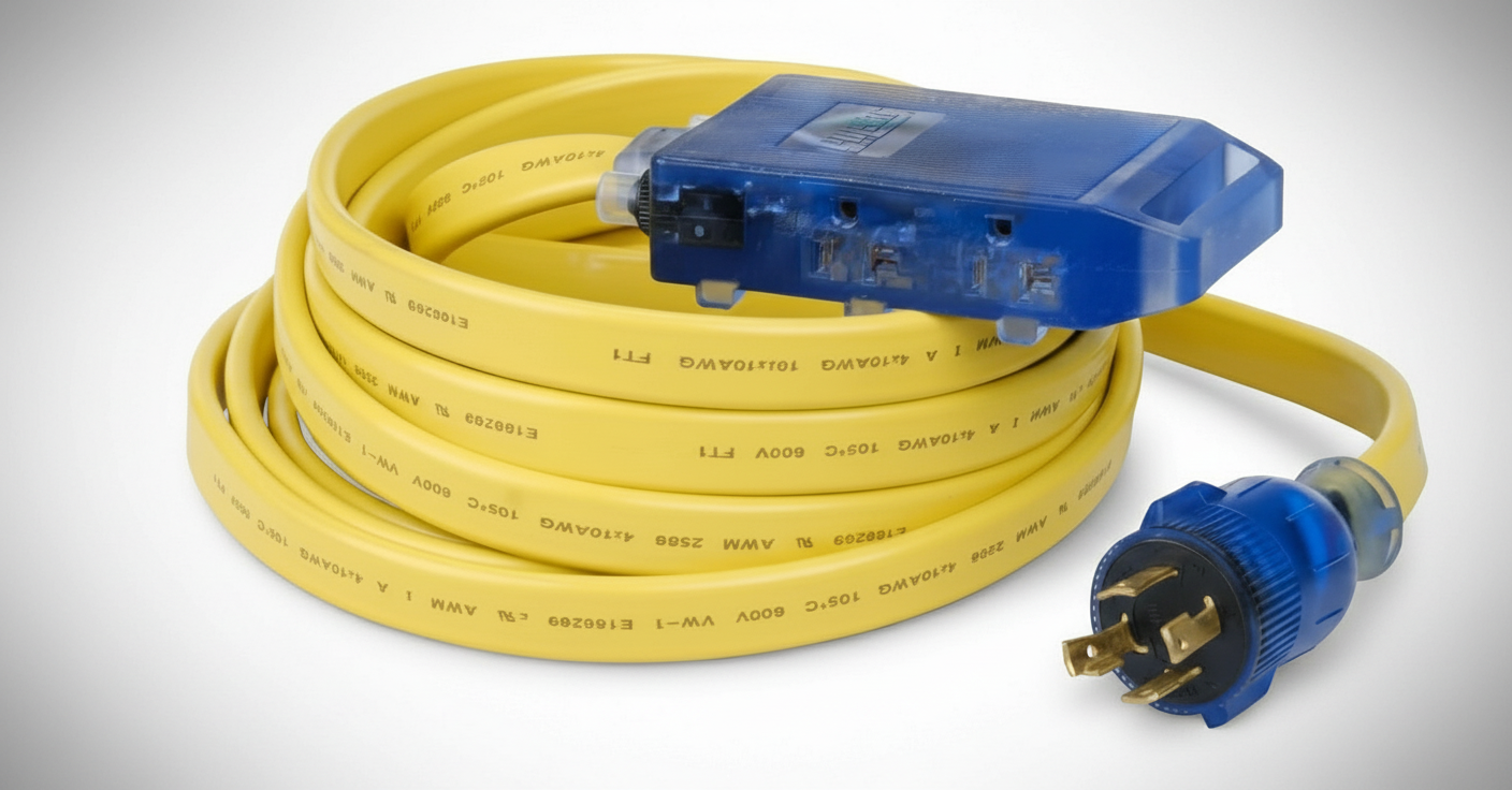 25 ft Generator Extension Cord – Heavy-Duty Flat 10 Gauge Power Distribution Cord with Multiple Household Outlets